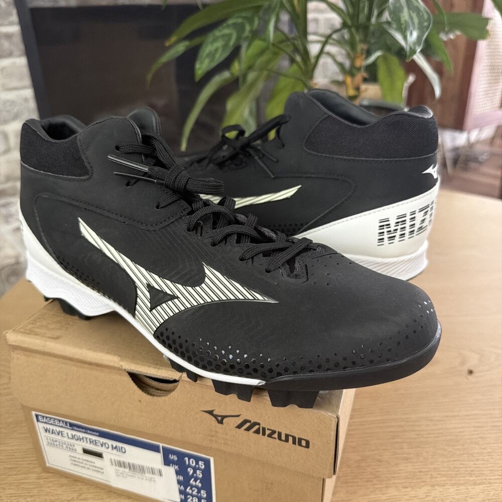Mizuno Wave Lightrevo Mid Mens 10.5 Black White Baseball Cleats 11GP225209